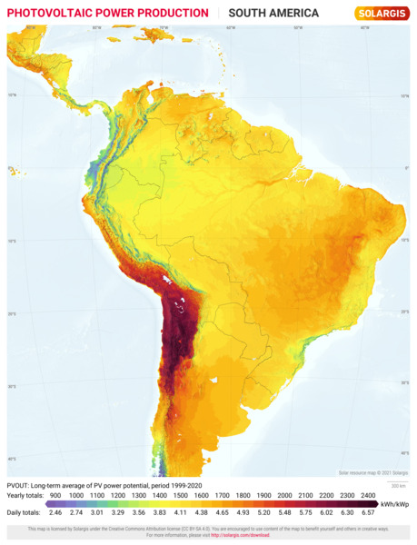 Photovoltaic Electricity Potential, South America